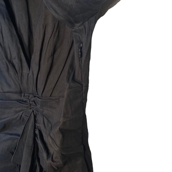 Zara Black Linen Blend Line Ruched Ruffle Front Deep V-Neck Dress Womens Small - Picture 7 of 10